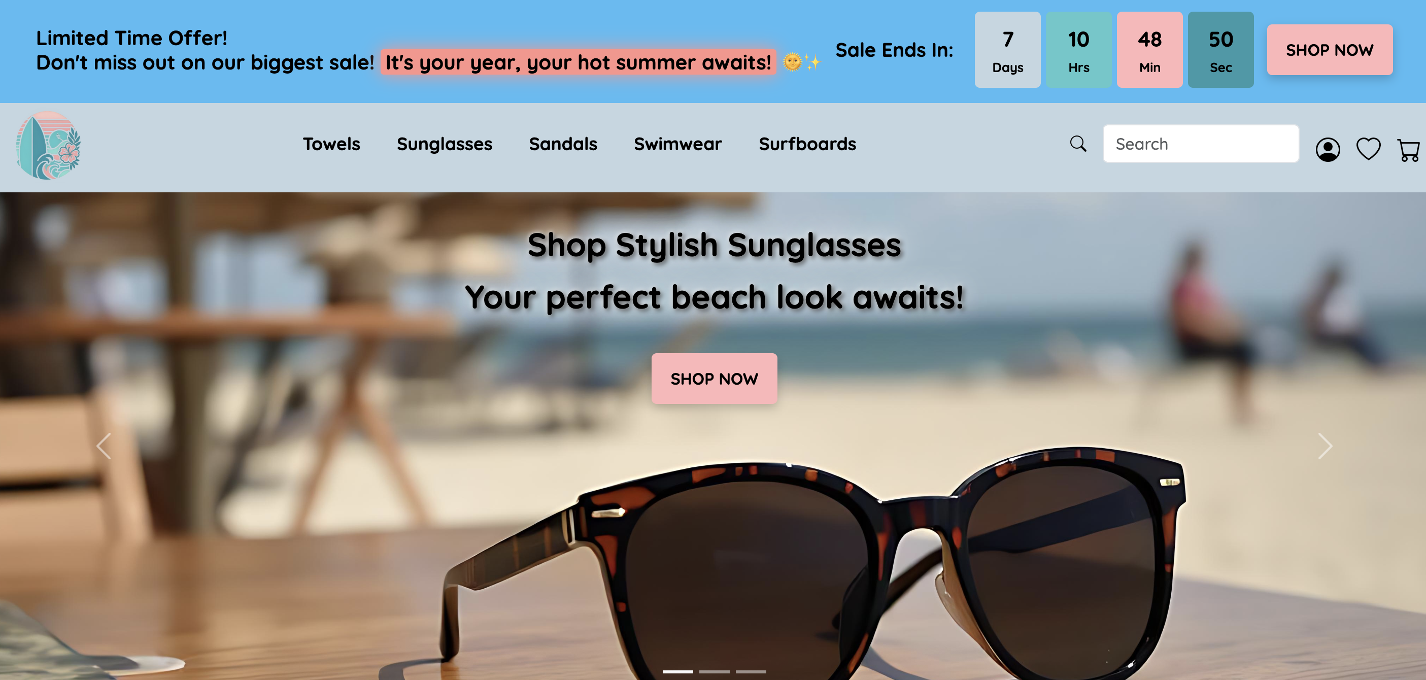 Beach Store Website Screen Shot